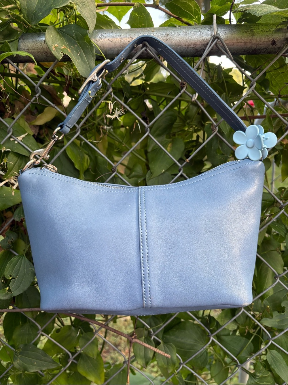 Vintage Coach Periwinkle Leather Mini Demi Baguette